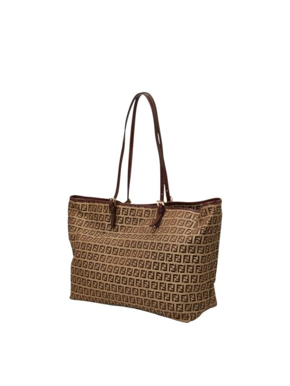 Fendi Zucchino Tote Beige Brown Canvas Leather - Picture 2 of 10